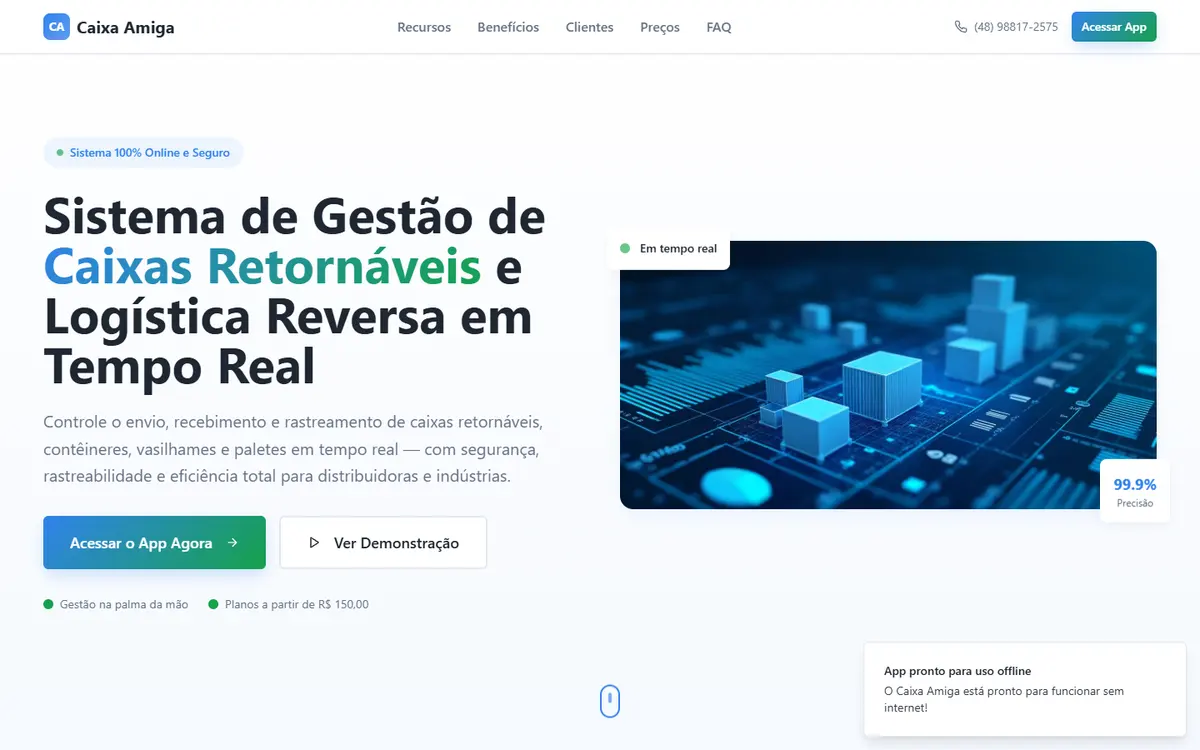 Página inicial do sistema Caixa Amiga