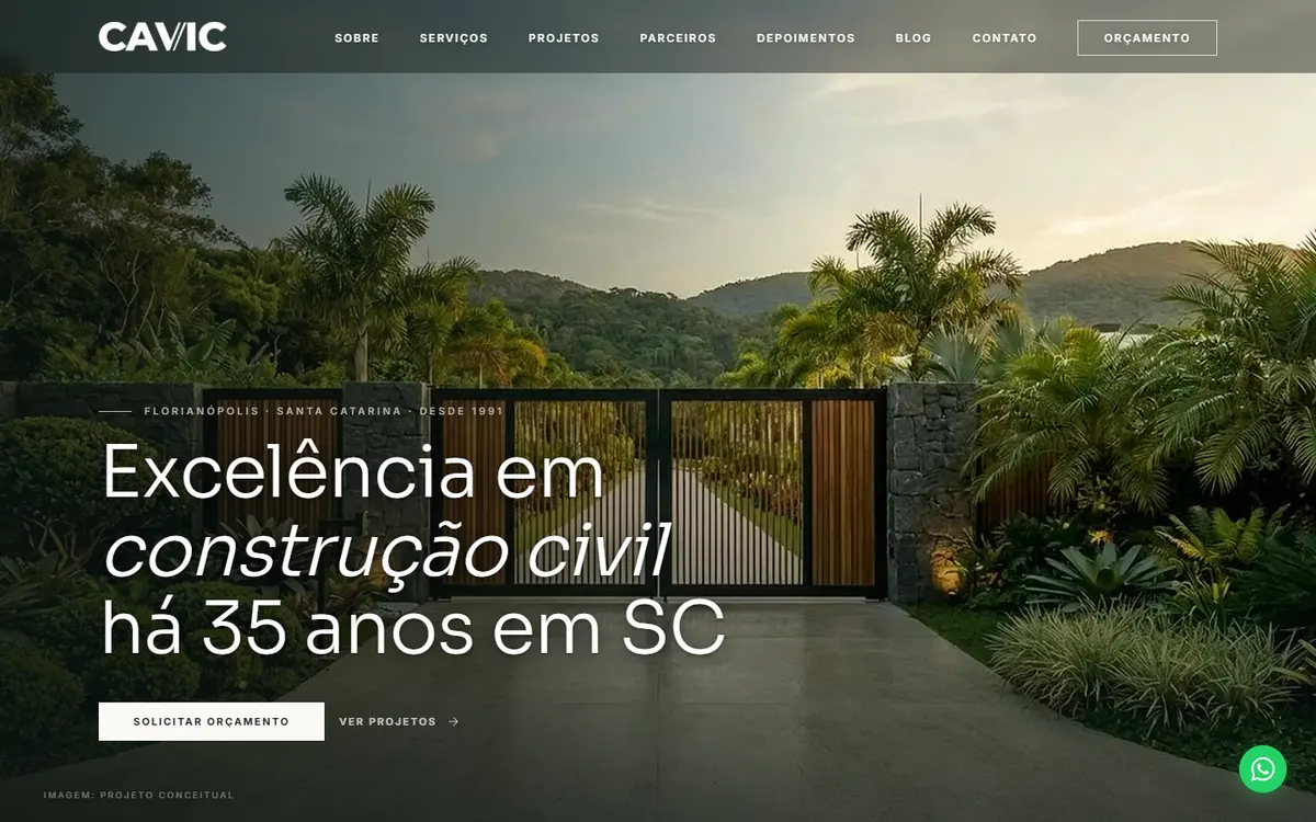 Página inicial do site da CAVIC Engenharia